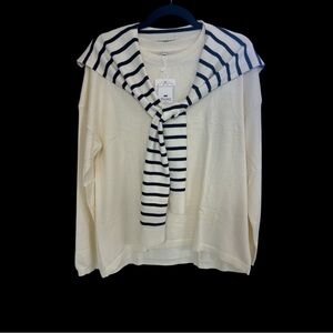 NWT Cream Sweater with Striped Scarf Accent